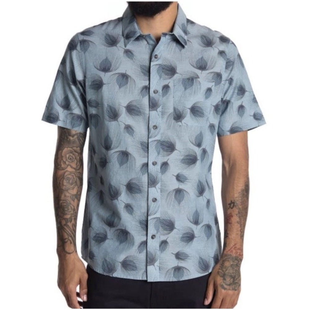 Travis‎ Mathew Men's XL On The Bank Floral P SS Button Front Pocket Shirt Blue